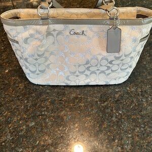 Coach Metallic Silver and Cream Shoulder Bag
